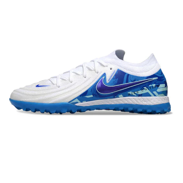 Chuteira Society Nike Phantom GX2 Elite branca e azul
