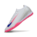 Chuteira Society Nike Zoom Mercurial Vapor 16 Elite White Pink and Blue Turf TF Football Boot